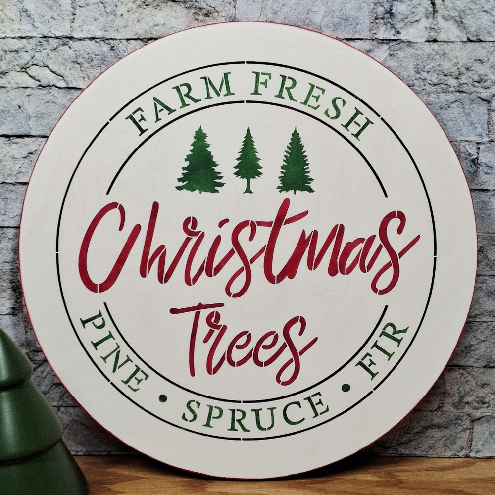 Farm Fresh Christmas Trees Wood Round Sign Holiday Wall or Shelf Decor